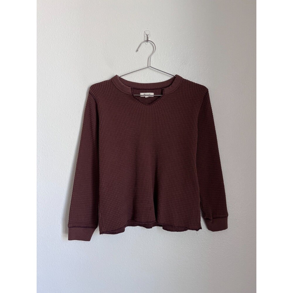 Madewell Waffle Split-Neck Crop Tee in Brown Size XXS